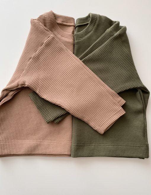 duo longsleeve met wafelstructuur taupe en khaki