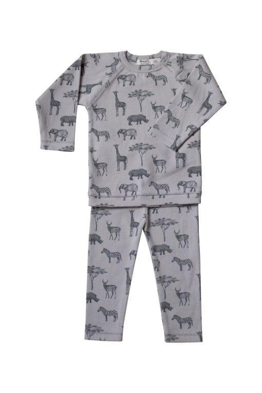 Grey children's pajamas with safari print