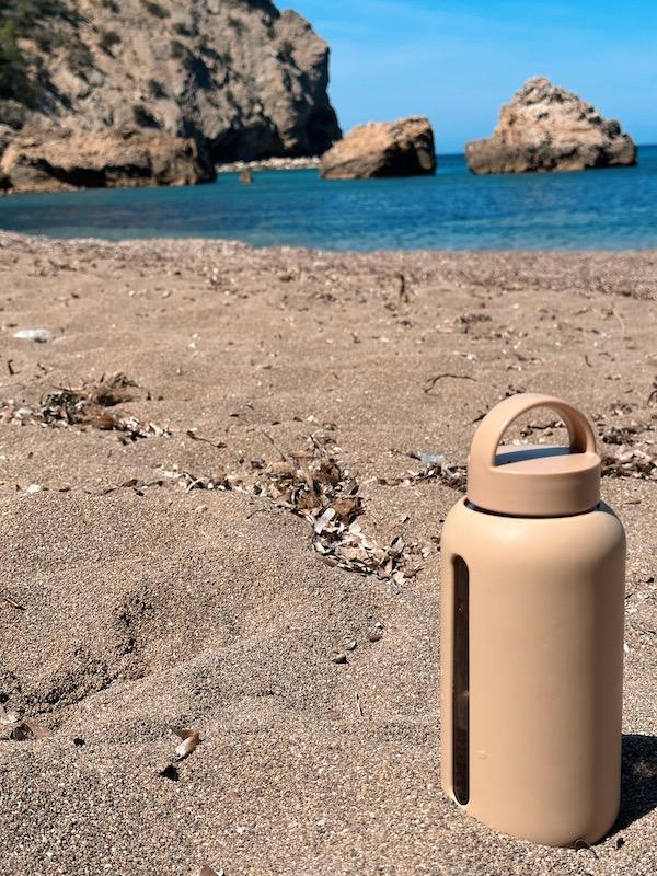 Glass water bottle beige