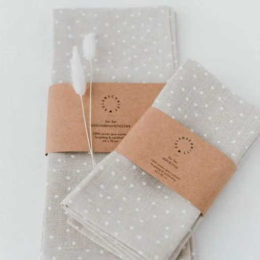two linen tea towels with dots