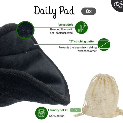 Set mit 10 schwarzen wiederverwendbaren Wattepads mit Scheuerpads und Baumwoll-Wäschesack