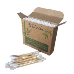 Plasticvrije bamboe wattenstaafjes van Elicious – duurzaam, biologisch afbreekbaar en verpakt in gerecycled karton