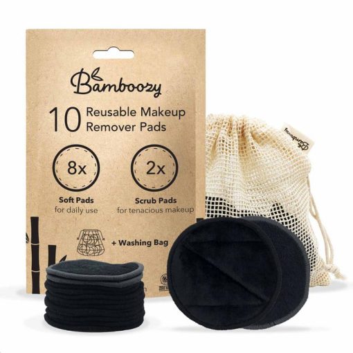 Set mit 10 schwarzen wiederverwendbaren Wattepads mit Scheuerpads und Baumwoll-Wäschesack